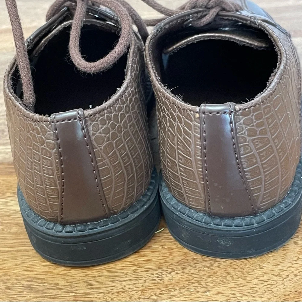 Smartfit Two Tone Brown Little‎ Boy Oxfords with Faux Crocodile Tie Laces sz 9